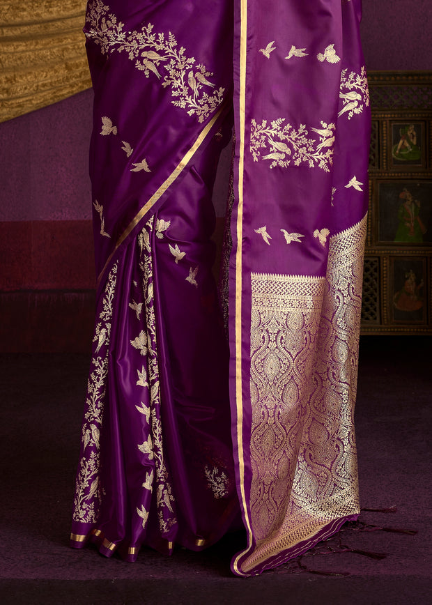 Prism Purple Banarasi Satin Silk Saree