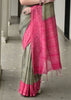 Dusty Green & Pink Printed Tussar SIlk Saree