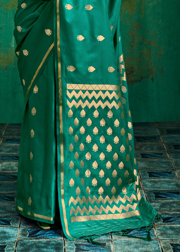 Marine Green Woven Banarasi Satin Silk Saree