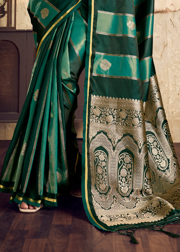 Teal Green Rangkat Satin Silk Saree