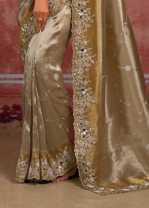 Silver Shine Embroidered Designer Saree