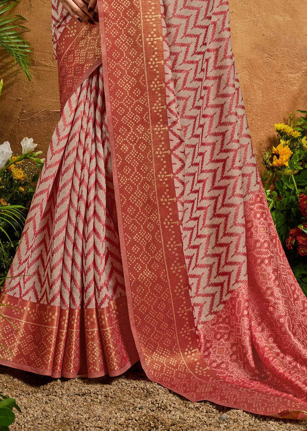 Earth Red Printed Patola Silk Saree