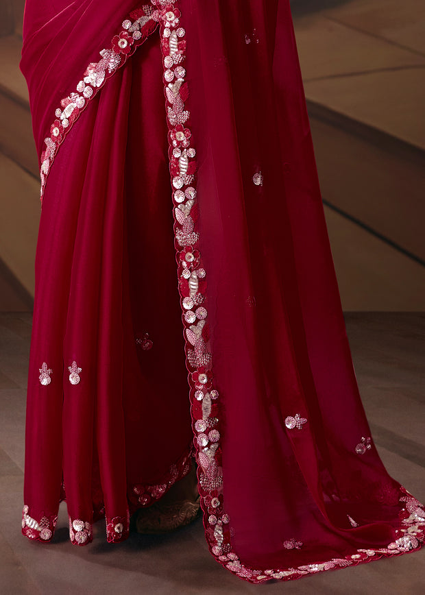 Maroon Embroidered Designer Saree