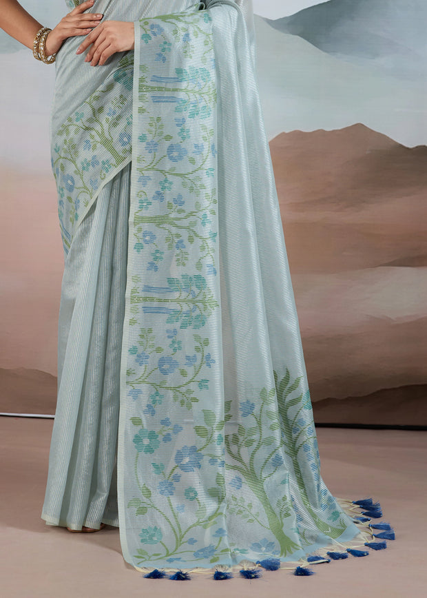 Glow Blue Woven Tissue Silk Saree