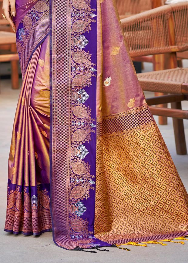 Orange Purple Dual Tone Woven Banarasi Silk Saree