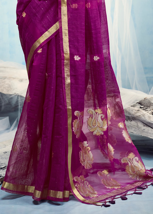 Wine Purple Woven Cotton Silk Saree