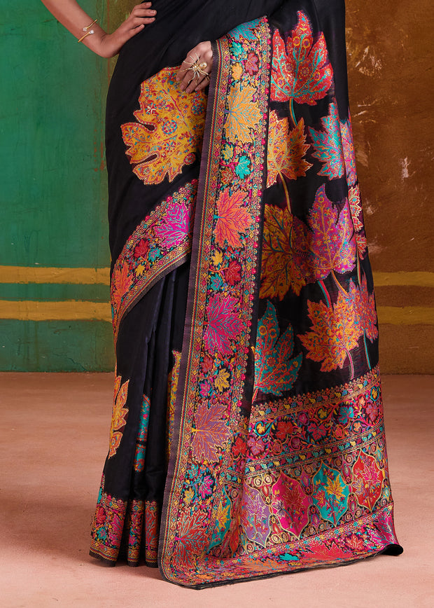 Black Woven Cotton Kashmiri Jamewar Saree