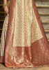 Maroon And Beige Woven Banarasi Brocade Silk Saree With Overall Jaal