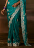 Teal Green Embroidered Designer Organza Saree