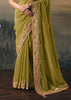Moss Green Tissue Embroidered Wedding Wear Saree