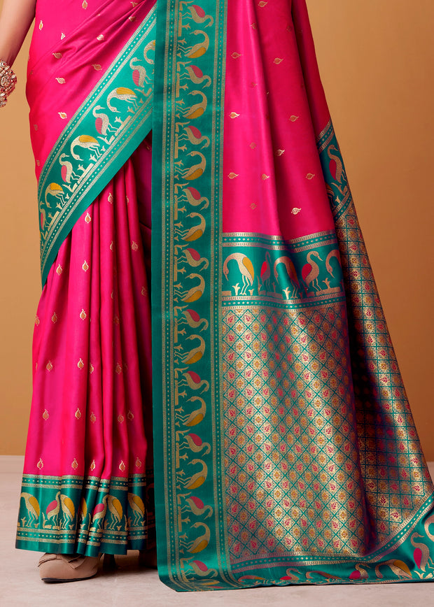 Raspberry Pink Woven Banarasi Silk Saree