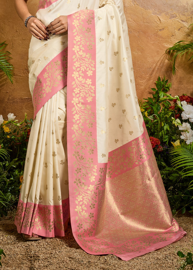 Off White Woven Soft Silk Saree