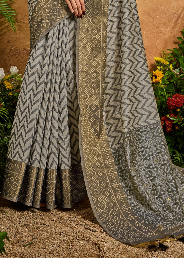 Fossil Grey Printed Patola Silk Saree
