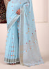 Sky Blue Woven Linen Silk Saree