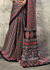 Black Printed Satin Silk Saree