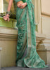 Turquoise Green Printed Georgette Silk Saree