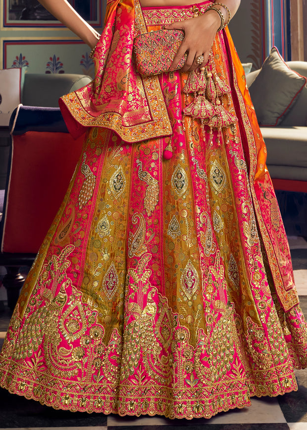 Orange And Pink Heavy Banarasi Designer Lehenga