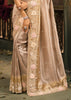 Almond Beige Designer Embroidered Silk Saree