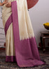 Purple Border Ivory Woven Banarasi Silk Saree