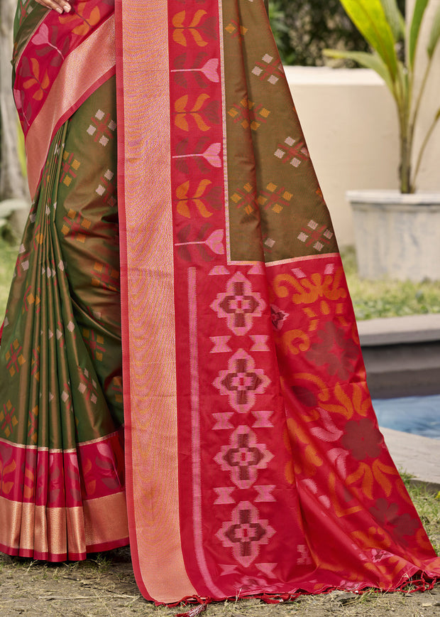 Olive Green Woven Patola Silk Saree