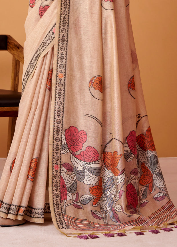 Honey Peach Woven Cotton Saree