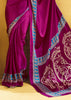 Plum Magenta Satin Silk Saree with Ajrakh Printed Pallu and Blouse