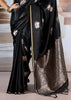 Jet Black Banarasi Satin Silk Saree