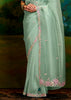 Fair Green Heavy Embroidered Designer Silk Saree With contrast Blouse