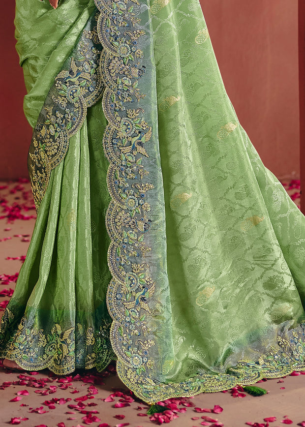 Jasmine Green Designer Embroidered Saree