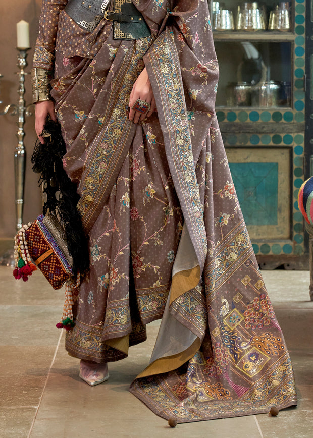 Iron Grey Printed Soft Silk Saree