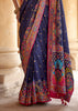 Navy Blue Printed Silk Saree With Contrast Blouse