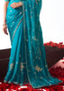 Horizon Blue Embroidered Designer Tissue Saree