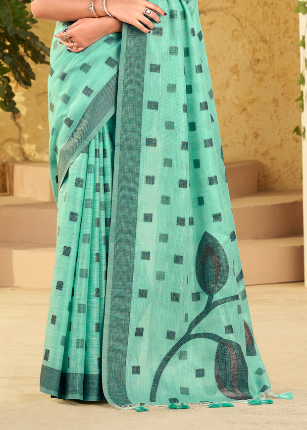 Fair Green Woven Linen Silk Saree