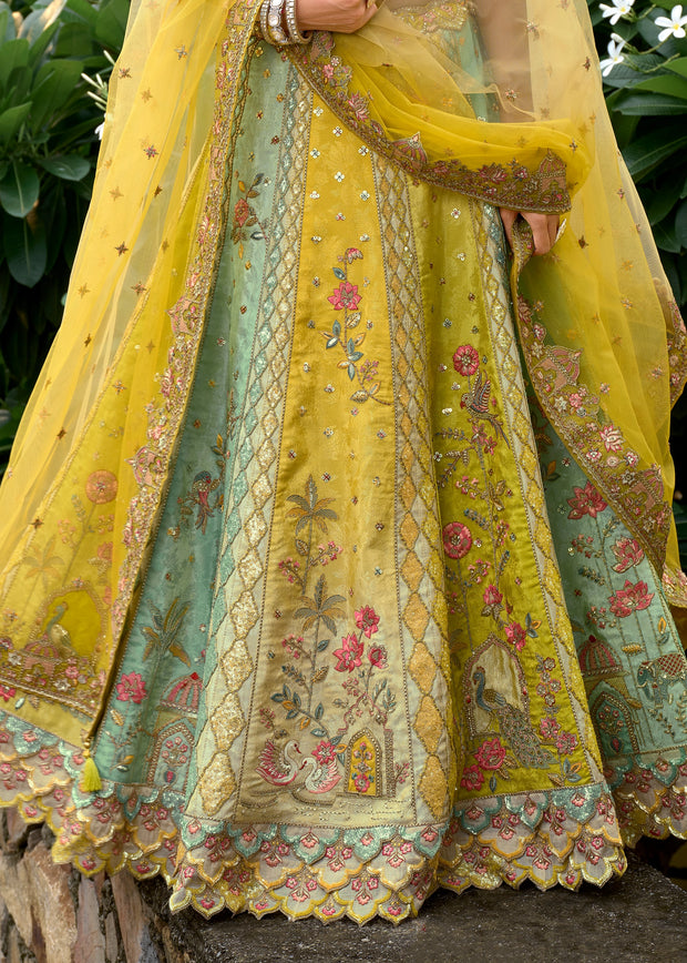 Shaded Multi-Color Yellow Elegance Embroidered Lehenga