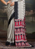 Black And White Printed Satin Silk Saree