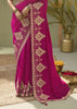 “Exclusive Offer” : Fuchsia Pink Woven Embroidered Silk Saree
