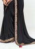 Jet Black Designer Embroidered Tissue Saree