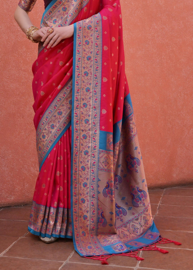 Queen Pink Woven Paithani Silk Saree