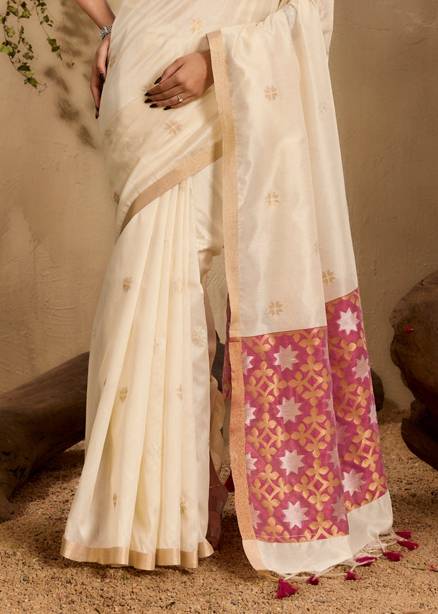 Snow White Woven Cotton Silk Saree