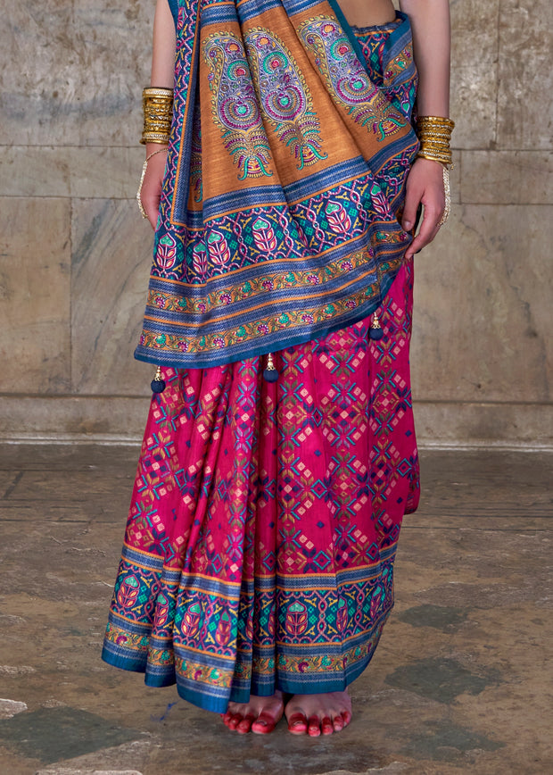Princess Pink Patola Printed Silk Saree