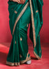 Deep Teal Green Embroidered Soft Silk Saree With Contrast Blouse
