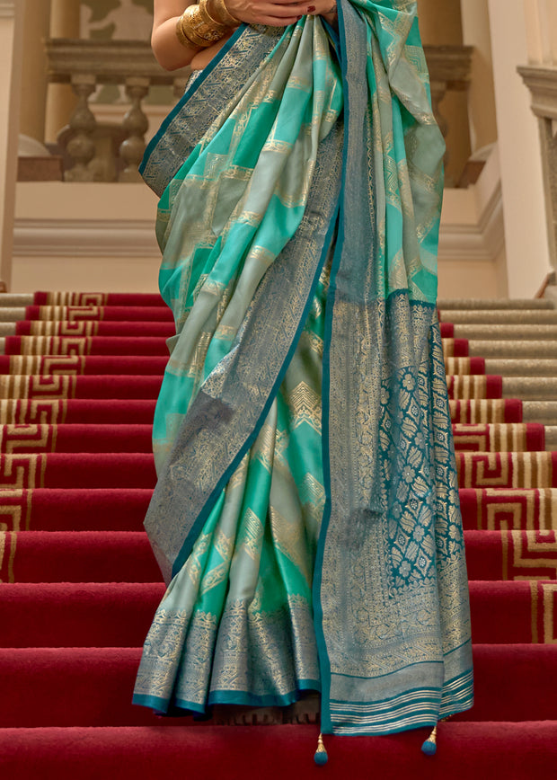 Tropical Green Printed Satin Silk Saree