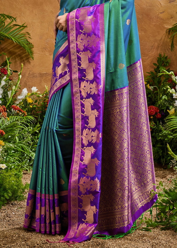 Swedish Blue Woven Banarasi Silk Saree
