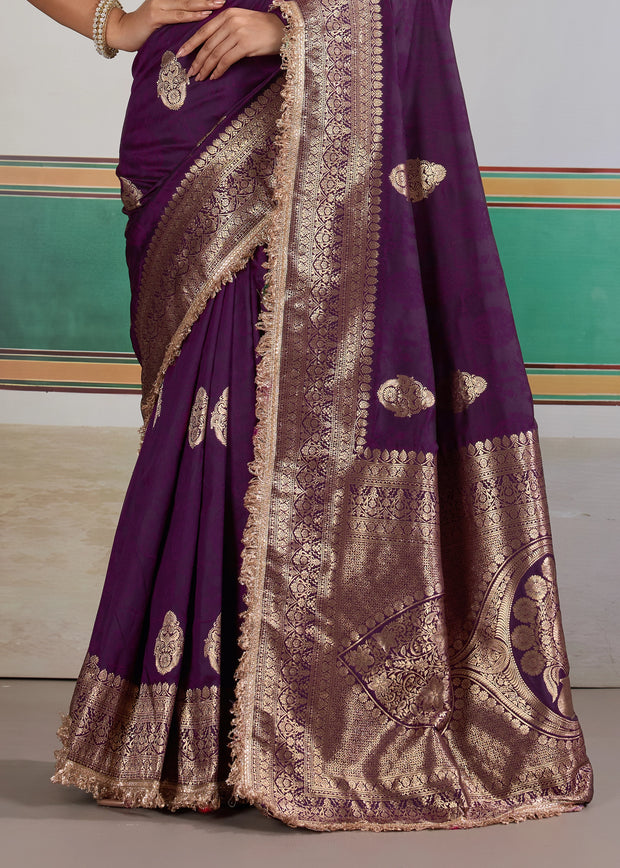 Royal Purple Woven Banarasi Satin Silk Saree