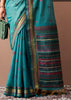 Teal Blue Woven Cotton Silk Saree