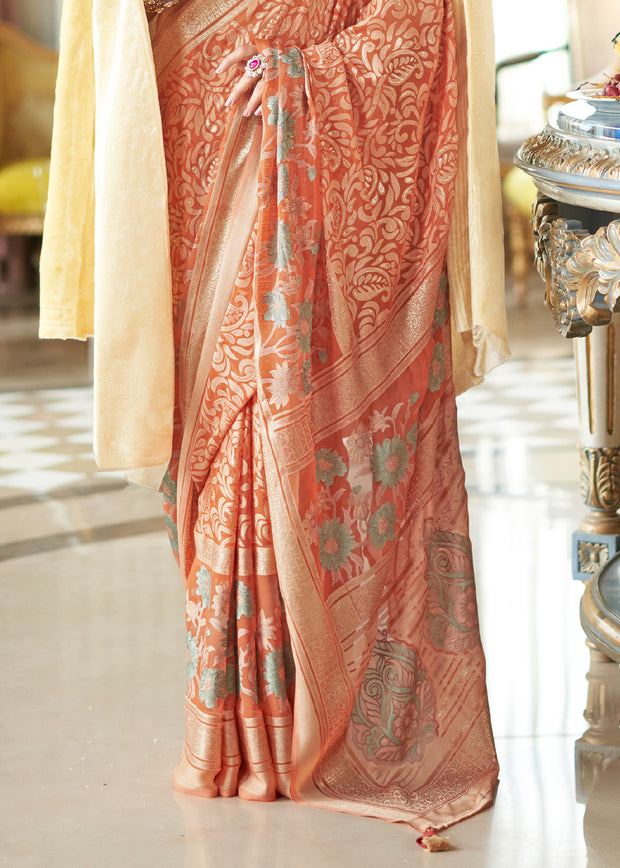 Autumn Orange Printed Georgette Silk Saree