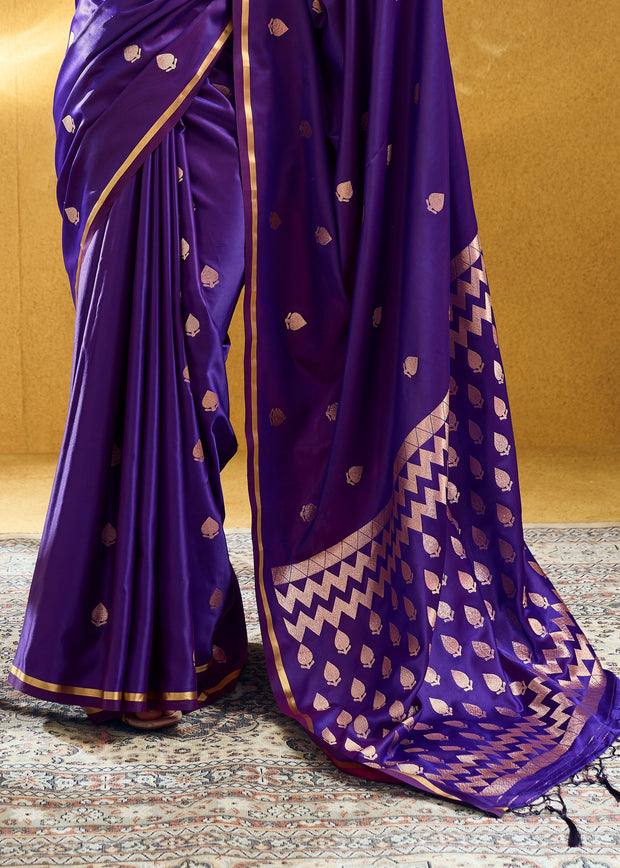 Vibrant Purple Woven Banarasi Satin Silk Saree