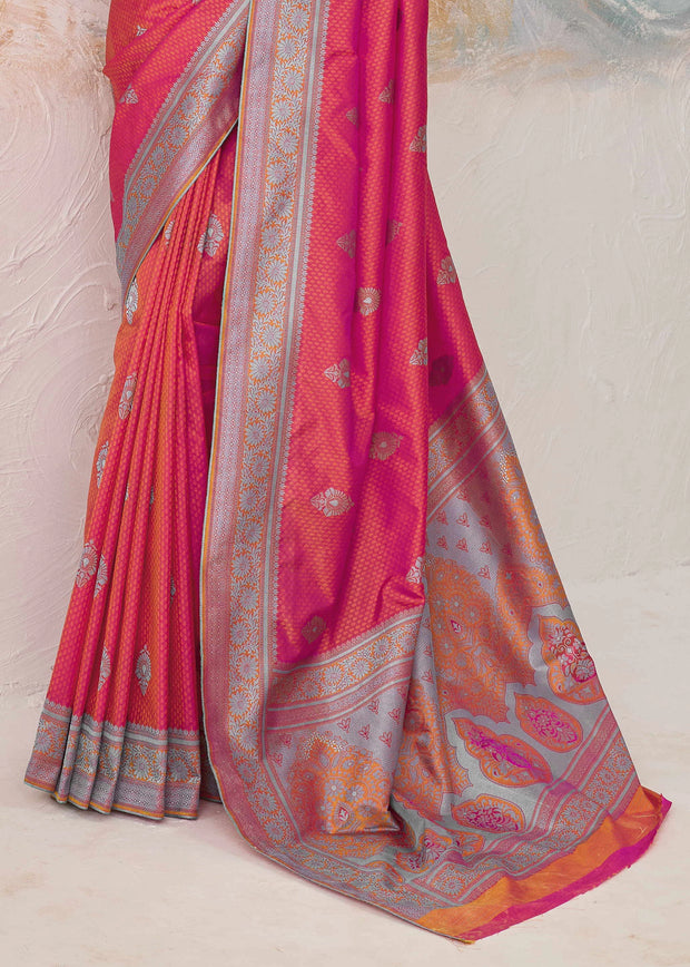 Flamingo Pink Woven Kanjivaram Silk Saree