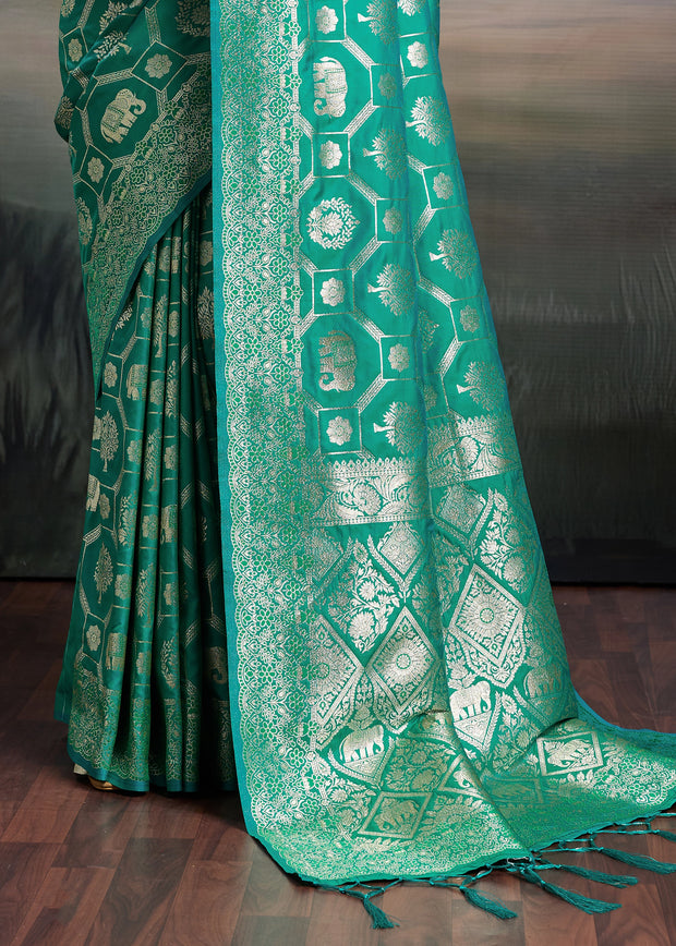 Antique Green Woven Banarasi Silk Saree