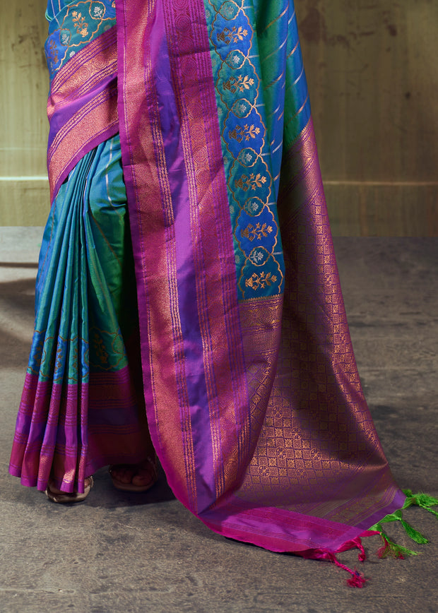Enamel Blue Woven Banarasi Silk Saree